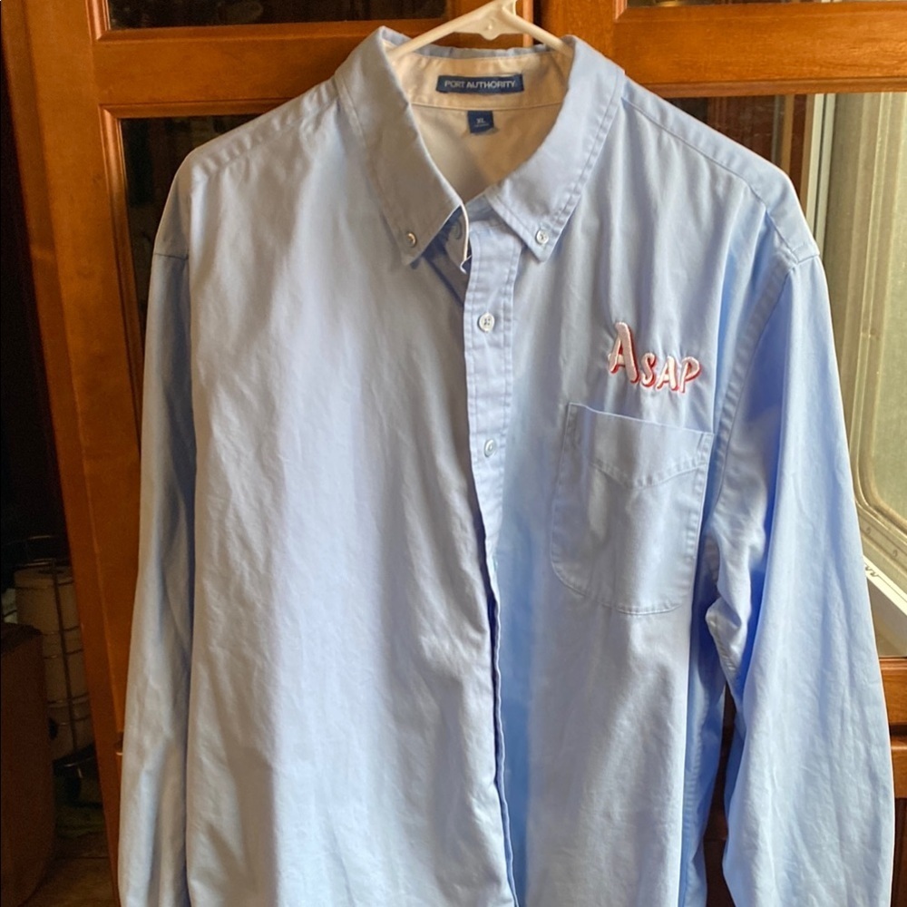 Port Authority Blue Casual Button Down Shirt Fall